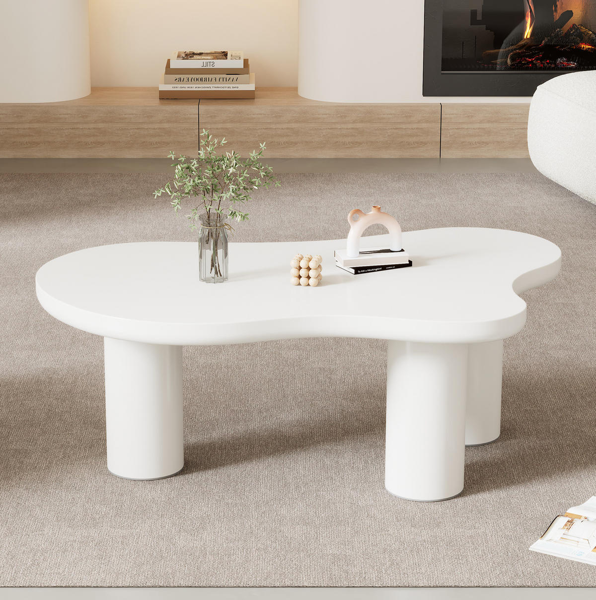 COUCHTISCH aus MDF und PVC 107x66x40,5 cm in Weiß mit Filzunterlagen - Weiß, Holzwerkstoff (107/66/40.5cm) - Modfu