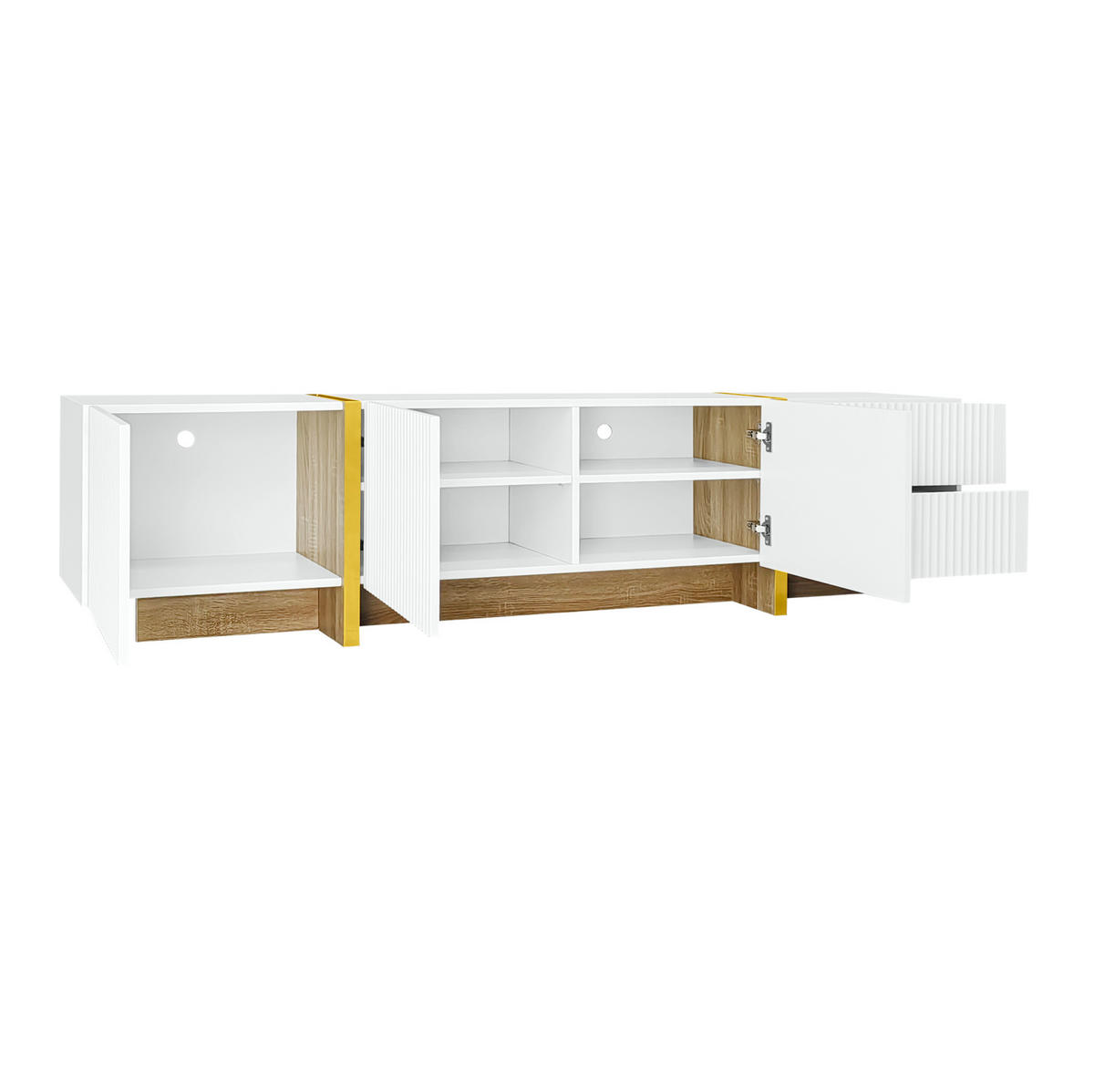LOWBOARD 190/35/45 cm aus MDF und Spanplatte mit Dämpfungsscharnieren Weiß/Gold - Weiß, Holzwerkstoff (190/45/35cm) - Modenvie