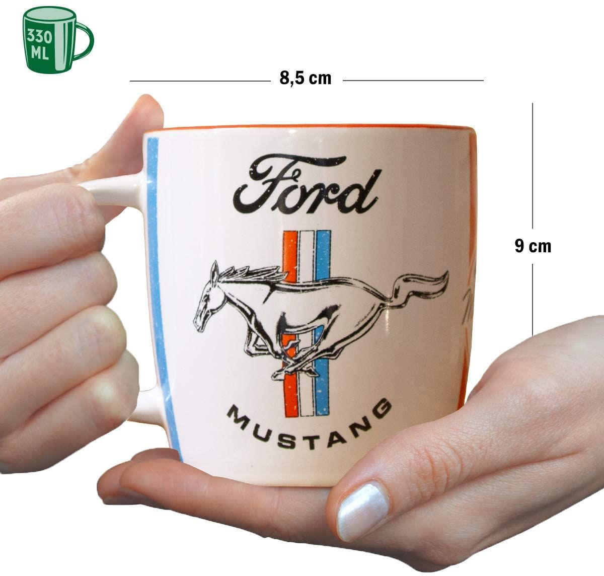 KAFFEETASSE 330 ml Ford Mustang Horse & Stripes Logo - Multicolor, Keramik (0.33L) - Nostalgic-Art