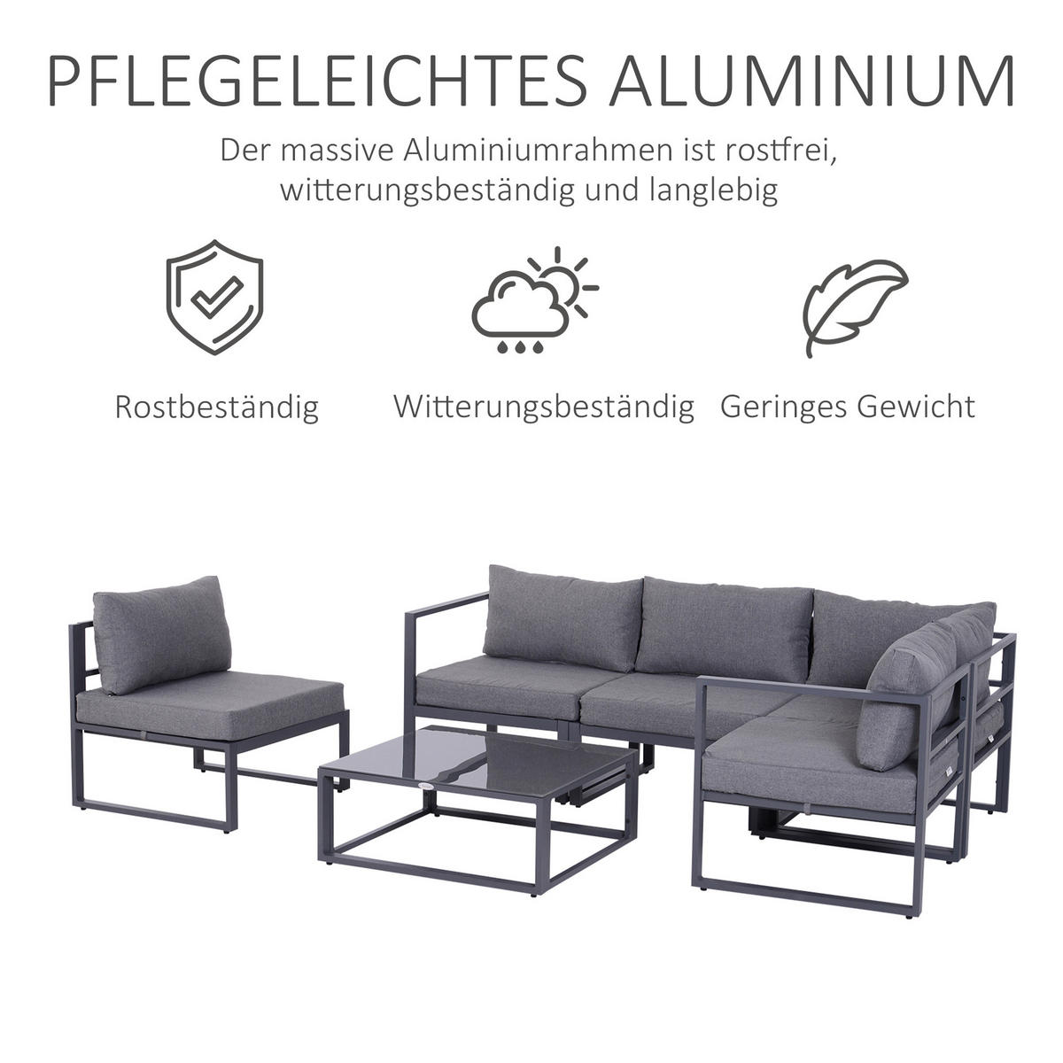 GARTENMÖBEL Set, Alu, Polyester, Grau - Grau, Glas/Kunststoff - Outsunny