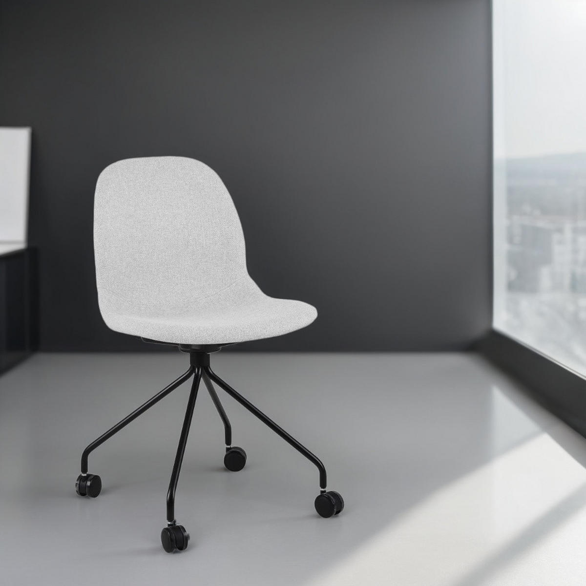 DREHSTUHL Stoff mit ergonomischer Form, Rollen und 360° Drehfunktion CERANO, Grau 46x49x86 cm - Schwarz/Grau, Textil/Metall (46/86/49cm) - KADIMA DESIGN