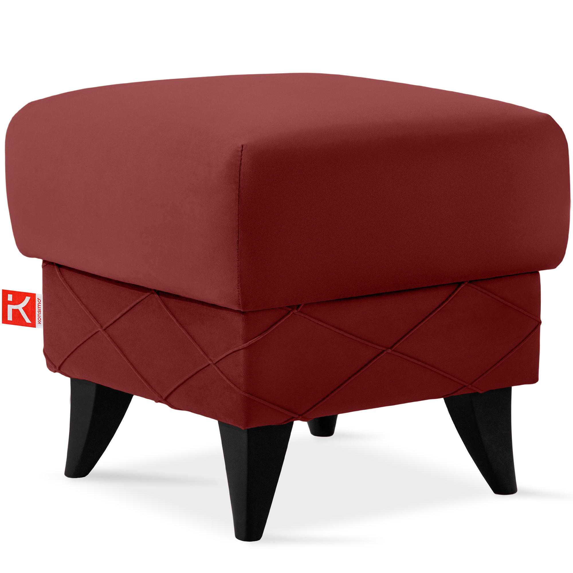 HOCKER GUSTAVO III Fußstütze, Velours, Bordeaux - Bordeaux, Holz/Holzwerkstoff (53/49/53cm) - KONSIMO®