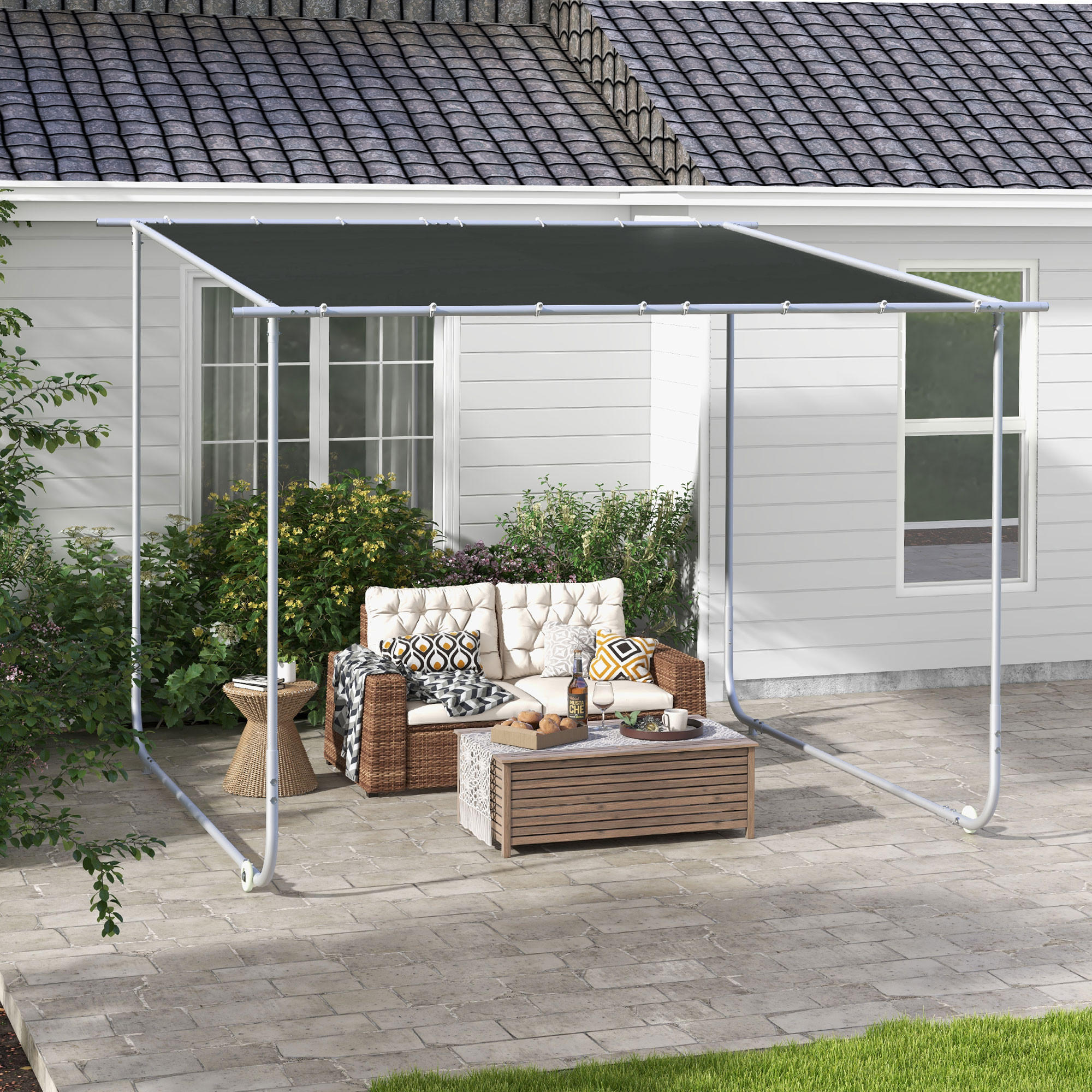 Thumbnail - Outsunny Pergola,, Dunkelgrau, Metall, Textil, 302x250x302 cm, Sonnen- & Sichtschutz, Pavillons & Pergolas, Pergolas