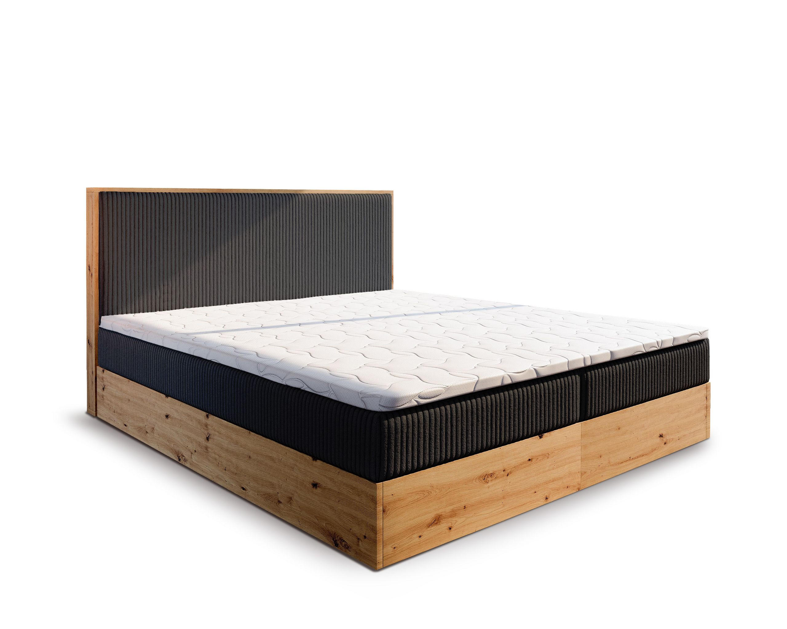 BOXBETT VERDON 160x200 cm mit Matratze und Topper - Schwarz - Schwarz, Holz (160/200cm) - MASSENO