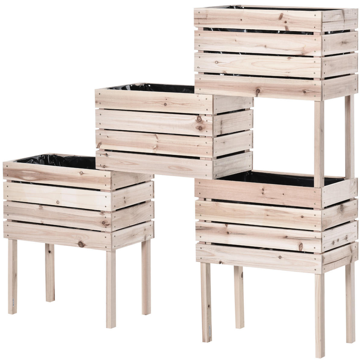 HOCHBEET DE-05275 4-teiliges Set, Massivholz Natur - Naturfarben, Holz (50/60/30cm) - ComfortXL