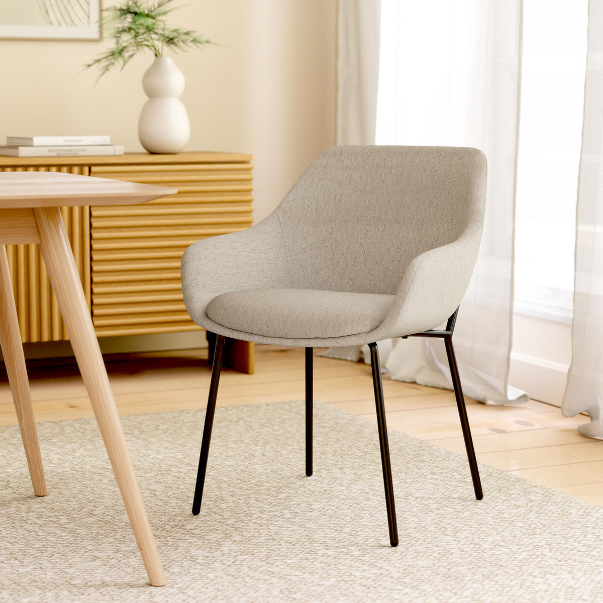 POLSTERSTUHL - Beige/Schwarz, Textil/Metall (59/79/61cm) - home24