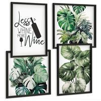 BILDER SET 4er Set - 50x50 cm & 40x60 cm Schwarzer Rahmen - Grüne Weinblätter - Schwarz, Kunststoff (50/50cm) - TULUP