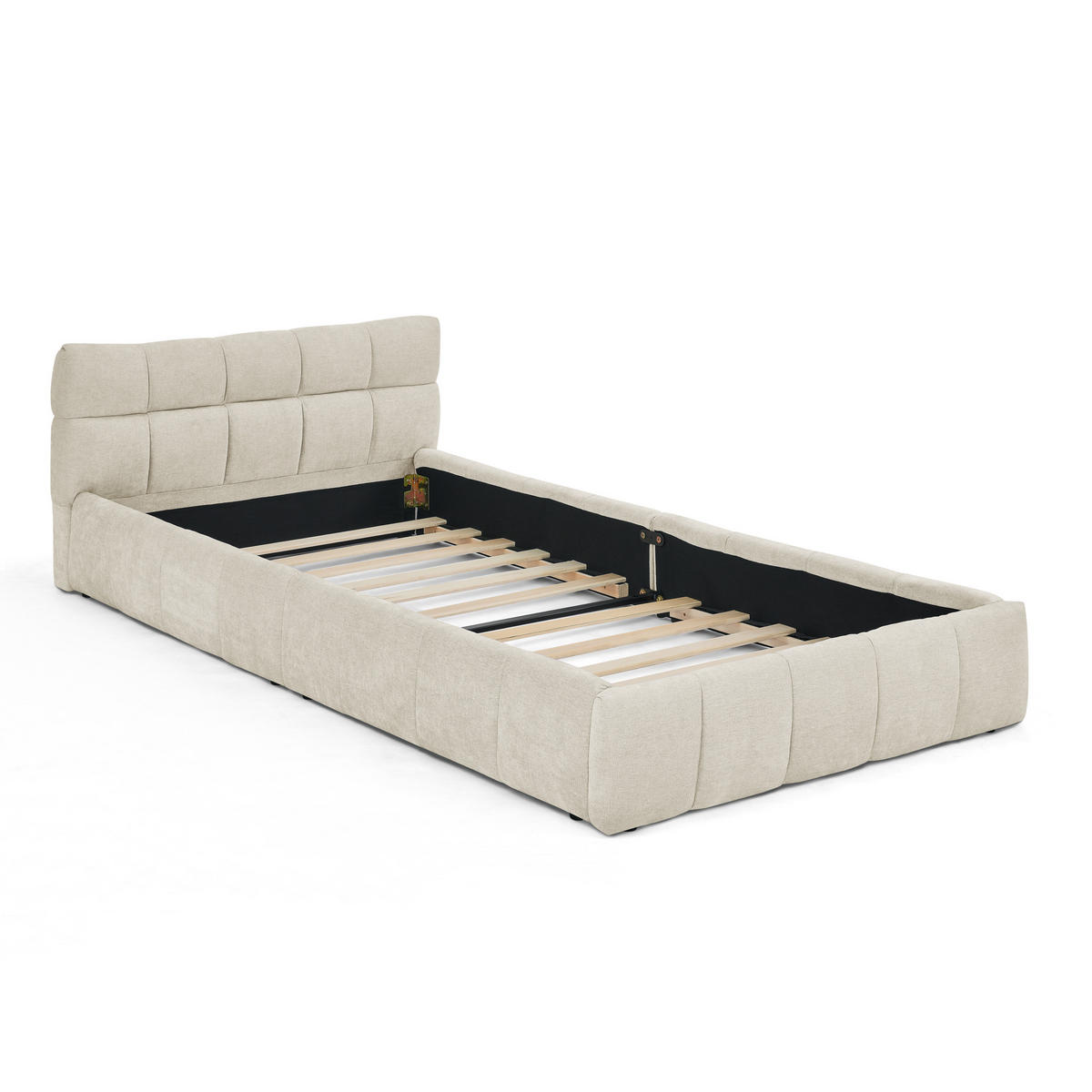 KINDERBETT 90/200 cm in Beige mit Steppdesign und Gepolstertem Kopfteil - Beige, Holzwerkstoff/Textil (90/200cm) - CHICFURN