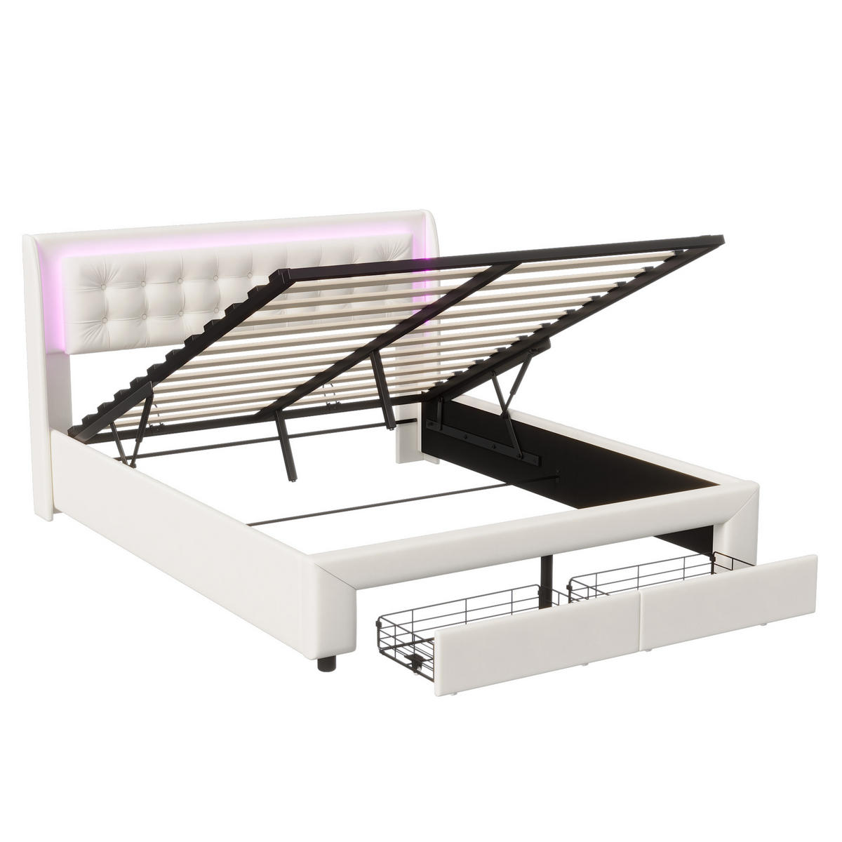 POLSTERBETT 140x190 cm, Beige, LED-Beleuchtung, Samt - Beige, Textil/Metall (140/190cm)