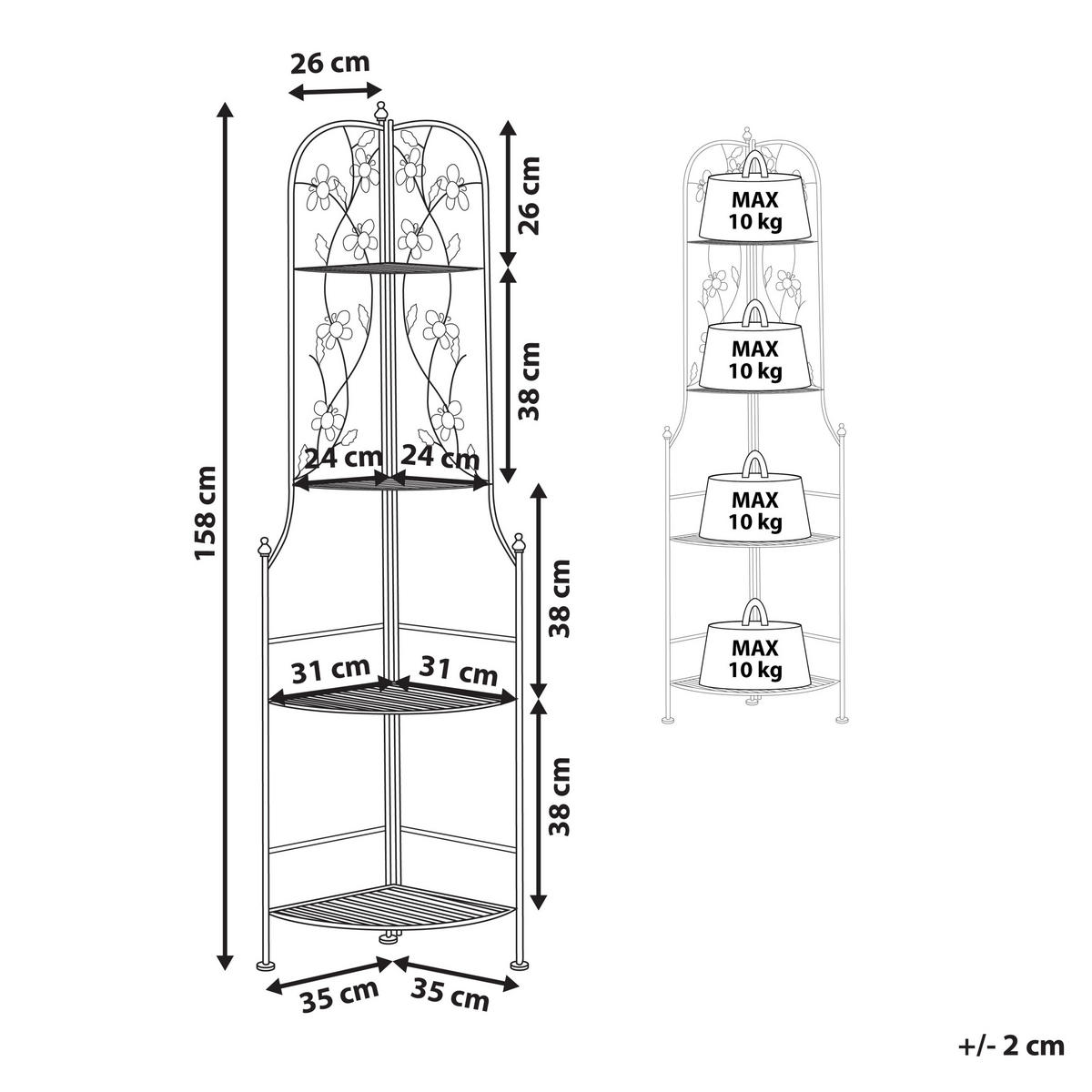 ECKREGAL weiß Metall 4 Ablageflächen klappbar Biella - Weiß, Metall (35/158/35cm) - Beliani