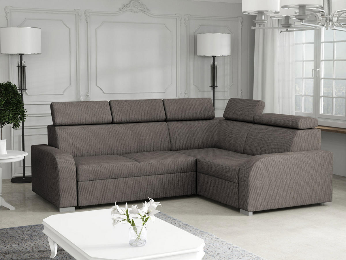 ECKSOFA Oslo 2rR1 80 - Silberfarben/Braun, Holz/Kunststoff (250/200cm) - MIRJAN24