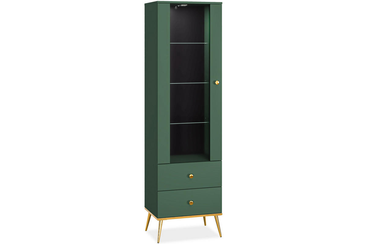 VITRINENSCHRANK ARICIA Soft-Close-Funktion, Grün - Grün, Holz (55/190/40cm) - KONSIMO®