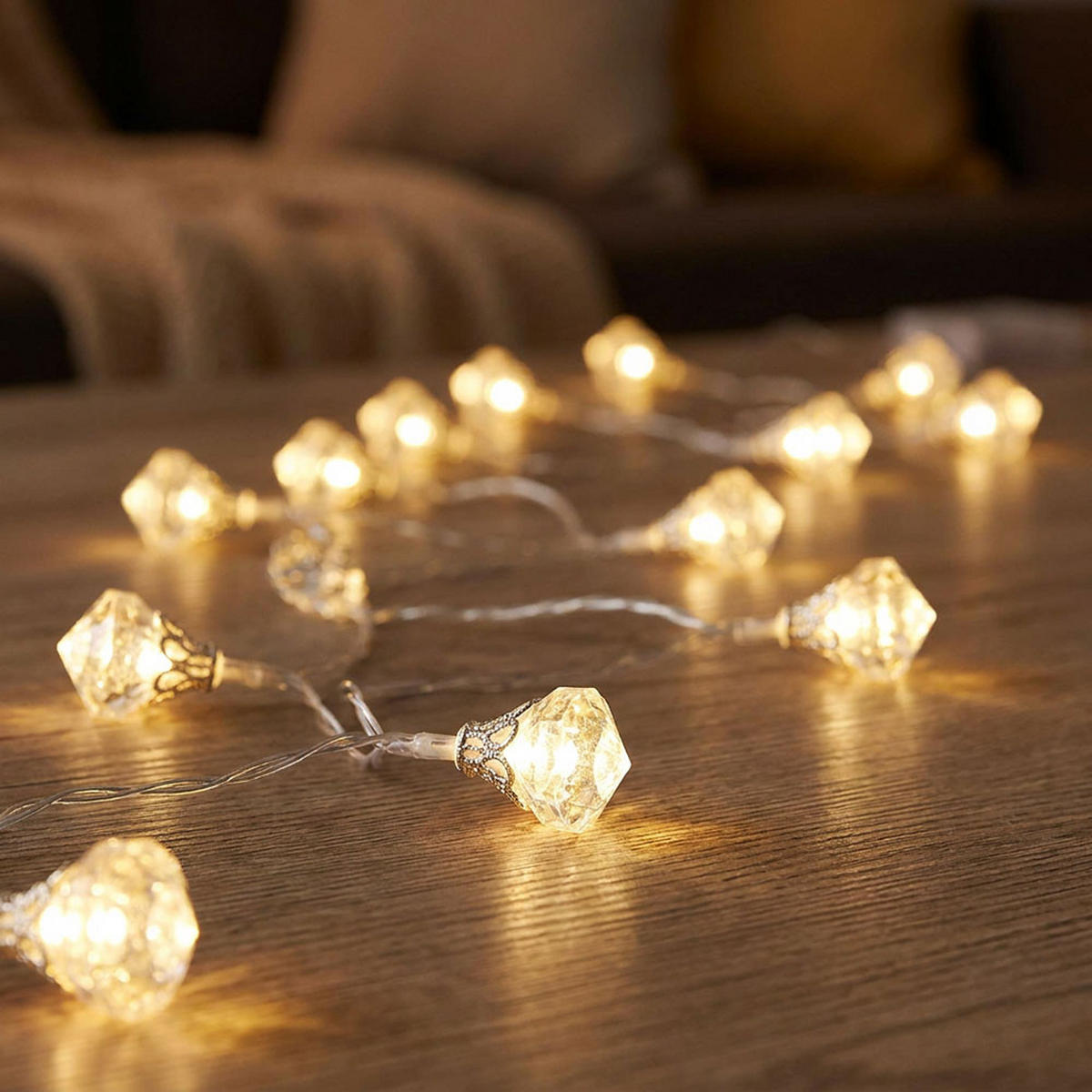 LED LICHTERKETTE Kristall Design Silber - Silberfarben, Kunststoff (120/2.2/2.7cm) - Globo Lighting