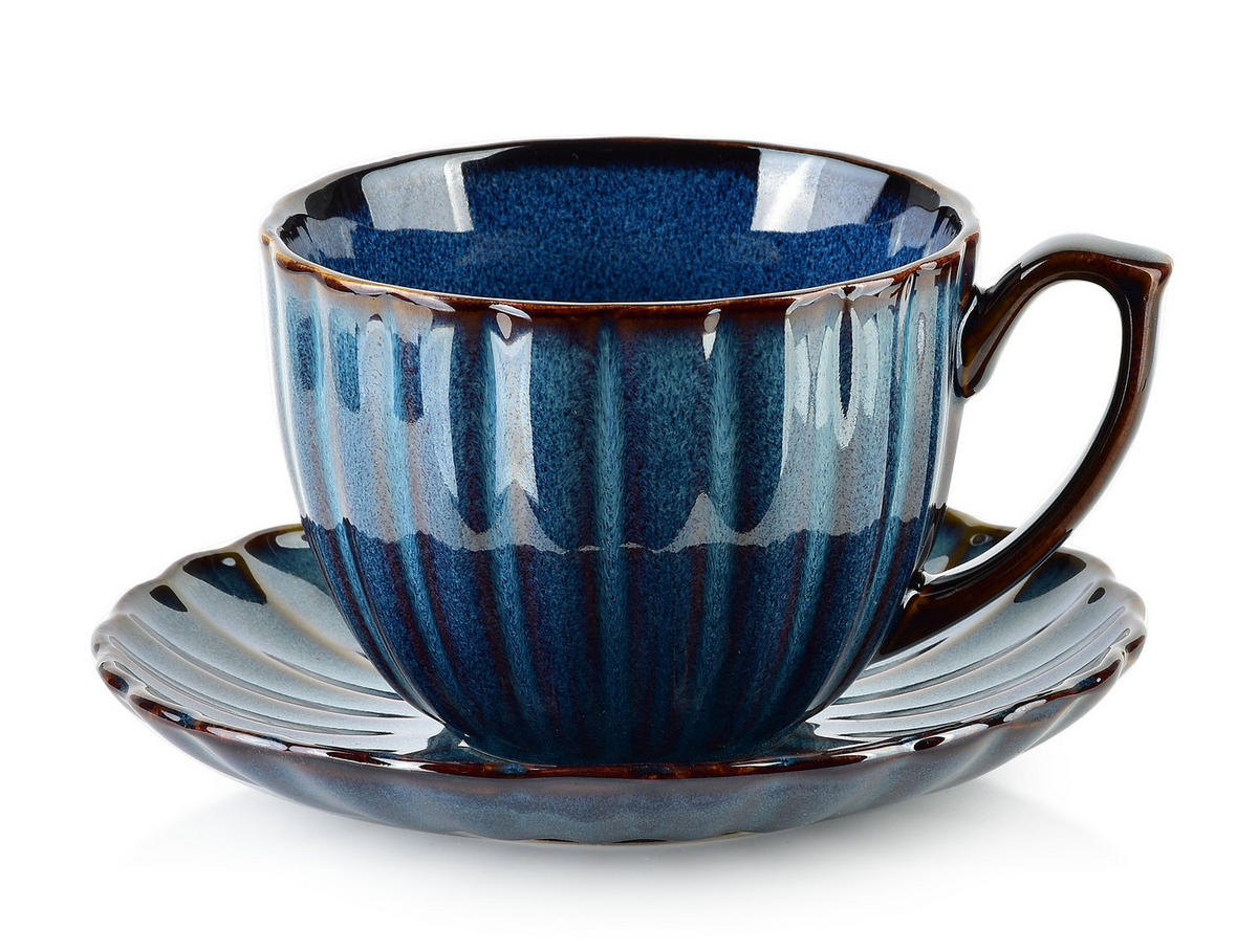 TASSE mit Untertasse Basic Blau 14.8/14.8/9 cm Keramik - Blau, Keramik (0.3L) - Mondex