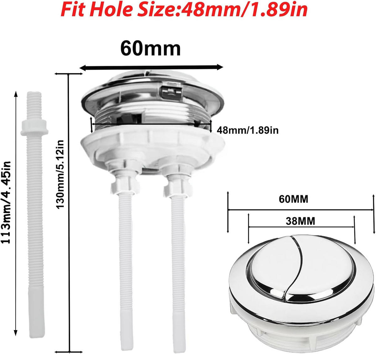 WC-SPÜLTASTE, Doppelhebel, silber, 4.8 cm Durchmesser,2er-Pack - Silberfarben, Kunststoff (5/7/11cm)