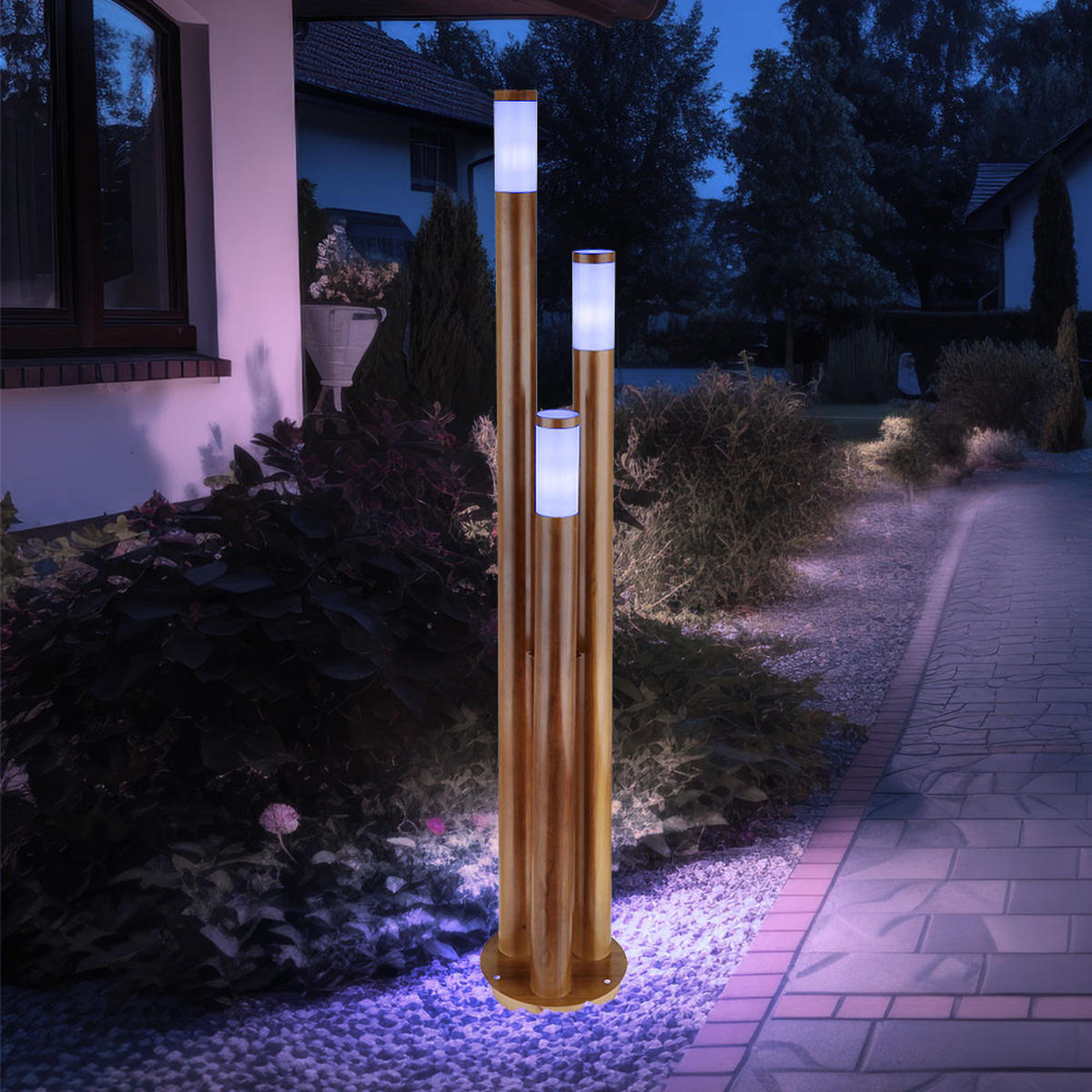 LED STEHLEUCHTE Edelstahl Braun Holzoptik - Braun, Kunststoff/Metall (28/28/170cm) - Globo Lighting