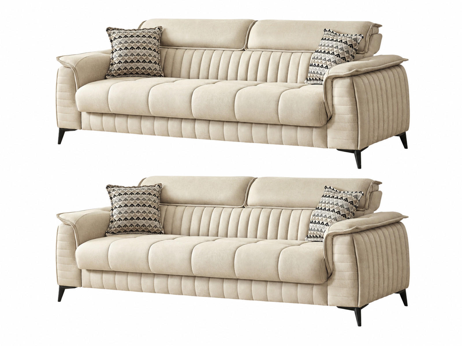 SITZGARNITUR Regina, Beige Stellvariante 3+3 - Beige, Holzwerkstoff/Kunststoff (243/85/95cm)