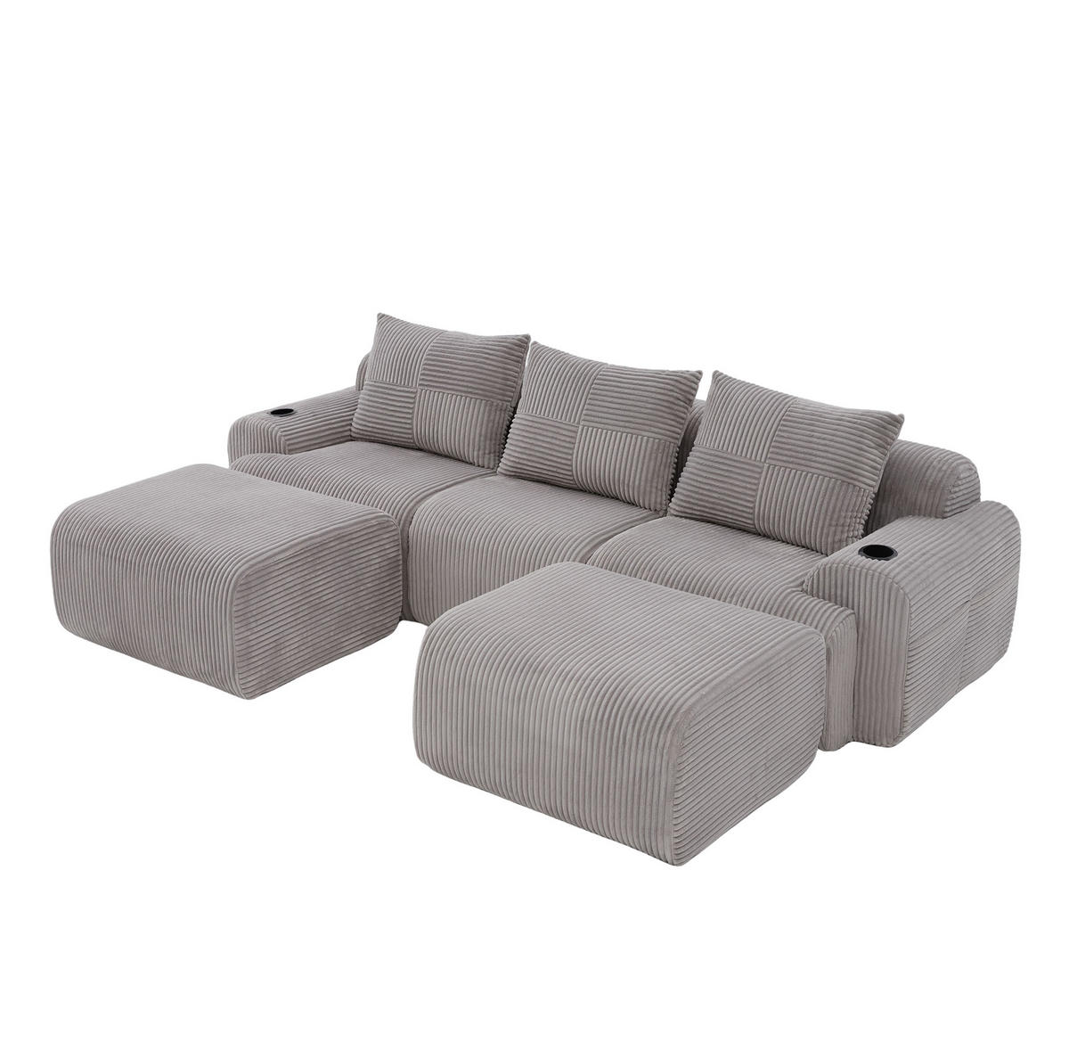 SOFA modular 3-Sitzer Cord Light Gray mit 2 Hockern - Hellgrau, Kunststoff (174/80/268.1cm) - Meubliv