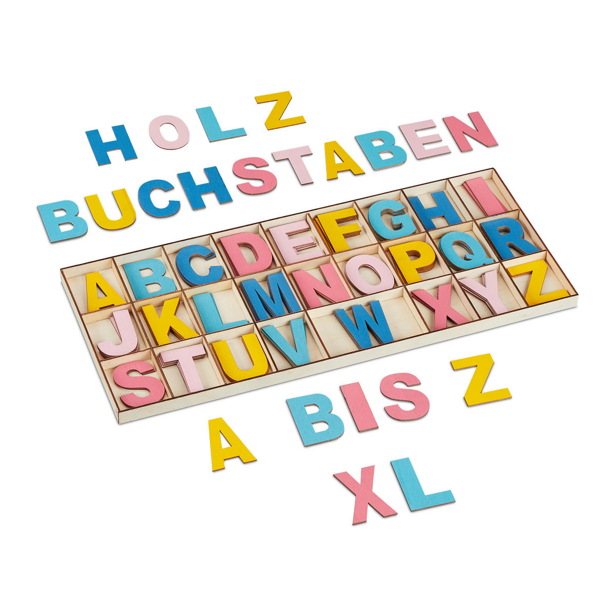 104-TLG.HOLZBUCHSTABEN-SET - Multicolor, Holz (41/17.5cm) - Relaxdays