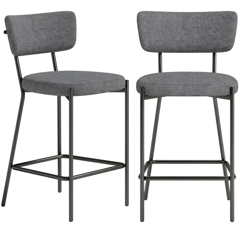 BARHOCKER 2er-Set mit Rückenlehne 49 x 53 x 93 cm Polyester Gray - Grau, Metall (49/93/53cm) - Meubliv