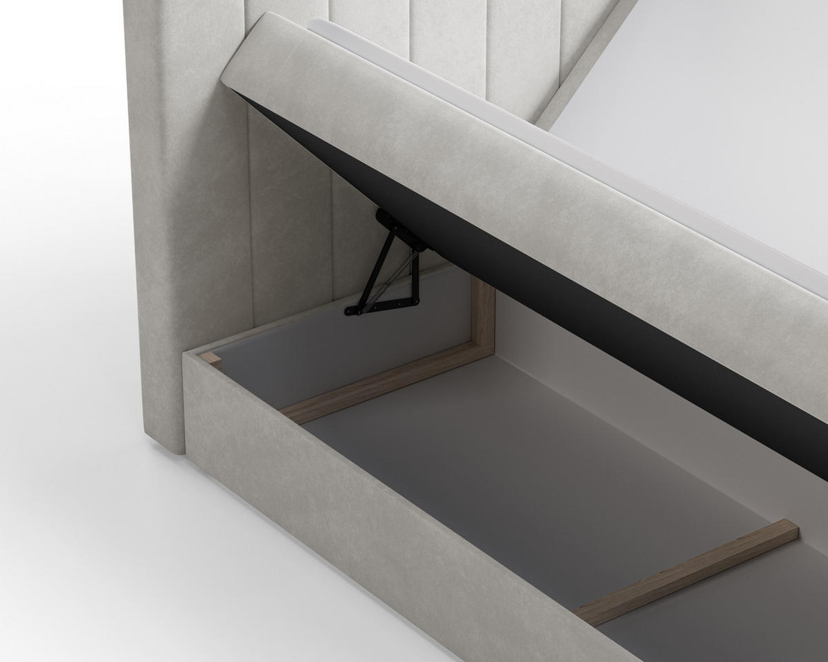 BOXBETT 01 BIS 140 x 200 cm - Manila - Modernes Polsterbett mit Bettkasten inkl. PU-Schaum-Topper und Federmechanismus - Silberfarben, Holz (140/200cm) - ROYAL24_MARKT