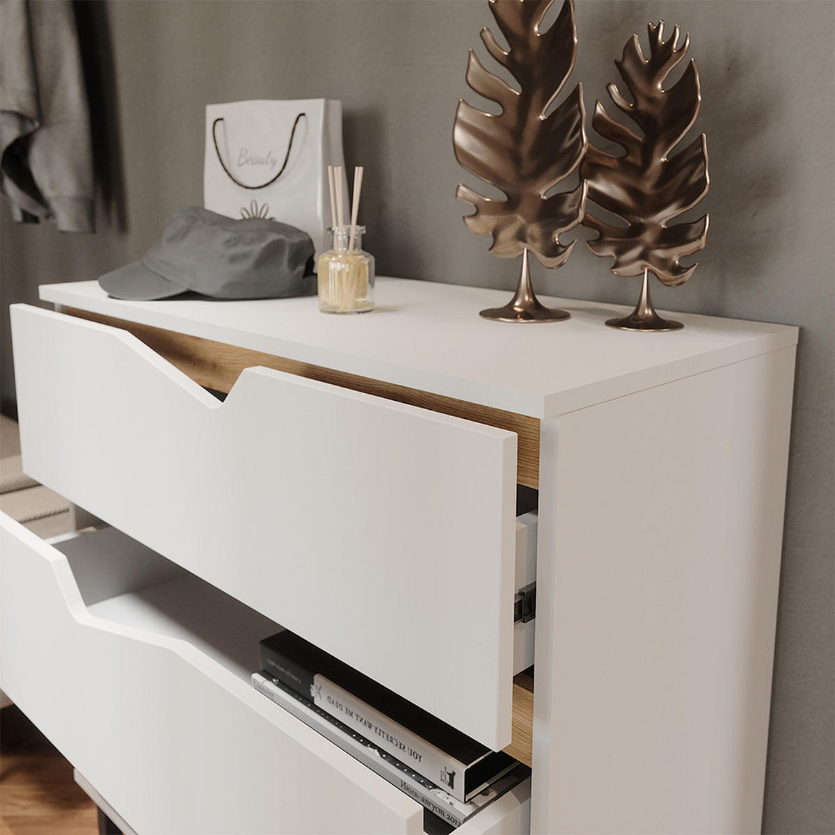 KREDENC Marelle Bílá/Artisan - bílá/světle šedá, kompozitní dřevo (80/81.2/38cm) - Vicco