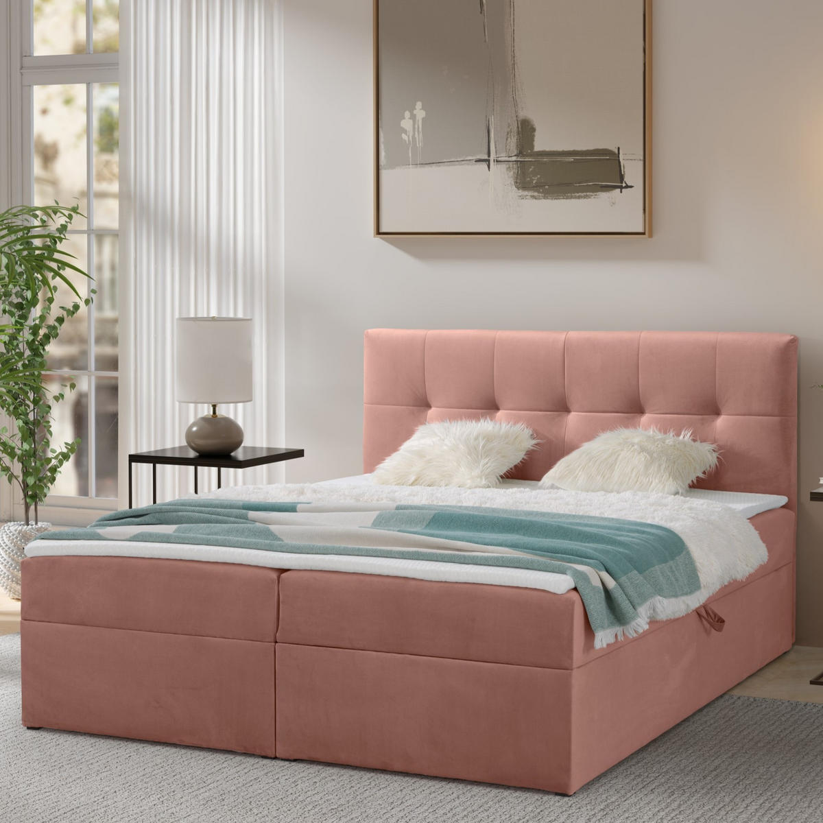 BOXBETT Toronto 140x200 Bonell-Matratze H3 und Topper - Silberfarben/Rosa, Holz/Holzwerkstoff (140/200cm) - Ravio