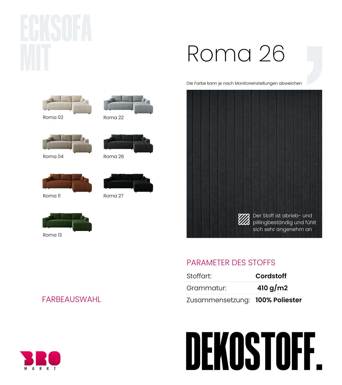 ECKSOFA Romeo mit Schlaffunktion Dunkelgrau - Dunkelgrau, Textil (285/185cm) - Bromarkt