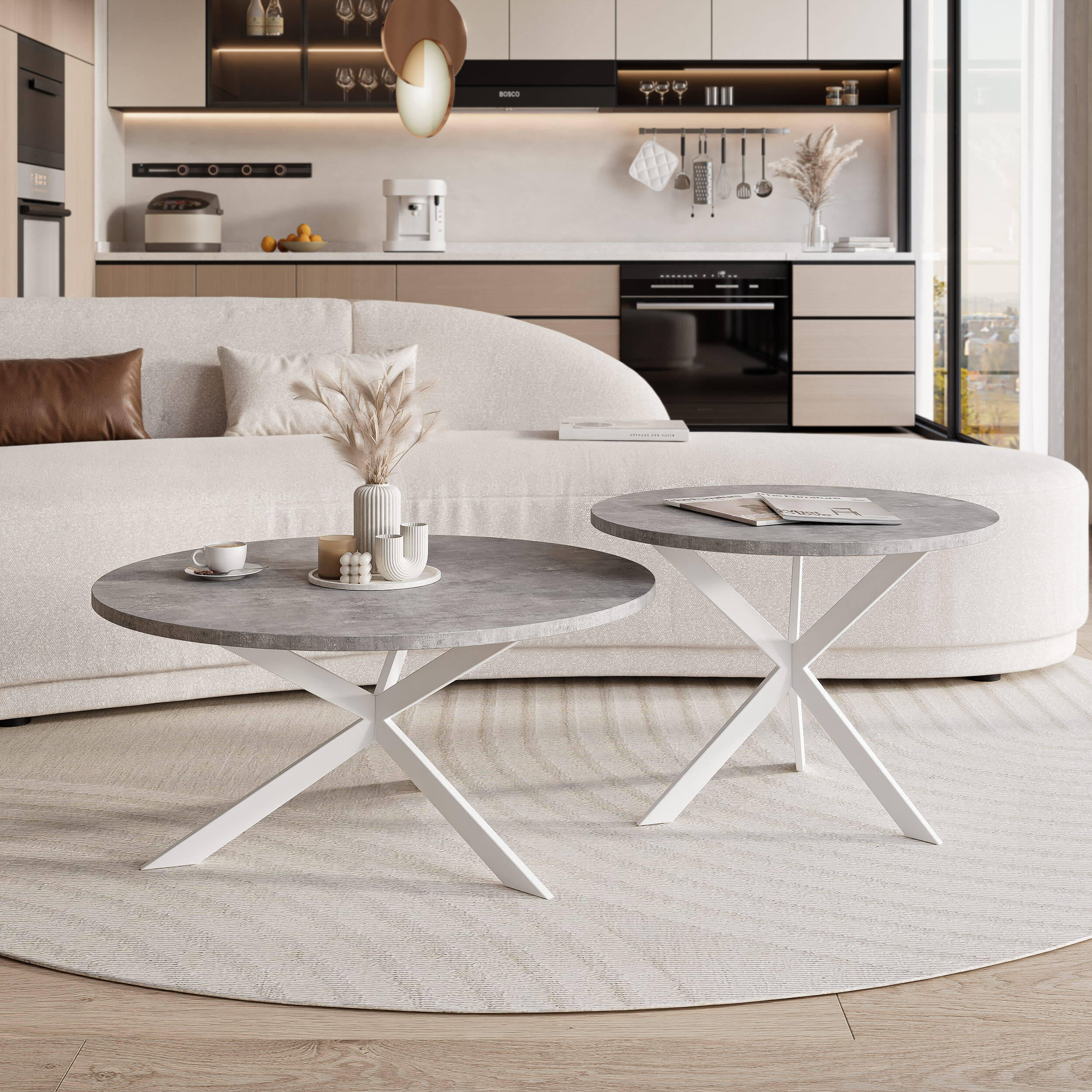 COUCHTISCH rund auf MDF, Grau - Weiß/Grau, Holzwerkstoff (75/75/36cm) - Idohome