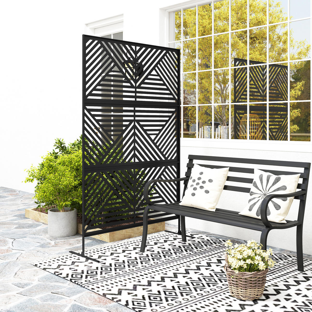 SICHTSCHUTZ-RANKGITTER,DEKORATIV für Kletterpflanzen 122x45x198cm,schwarz - Schwarz, Metall (122/198cm) - Vallsero