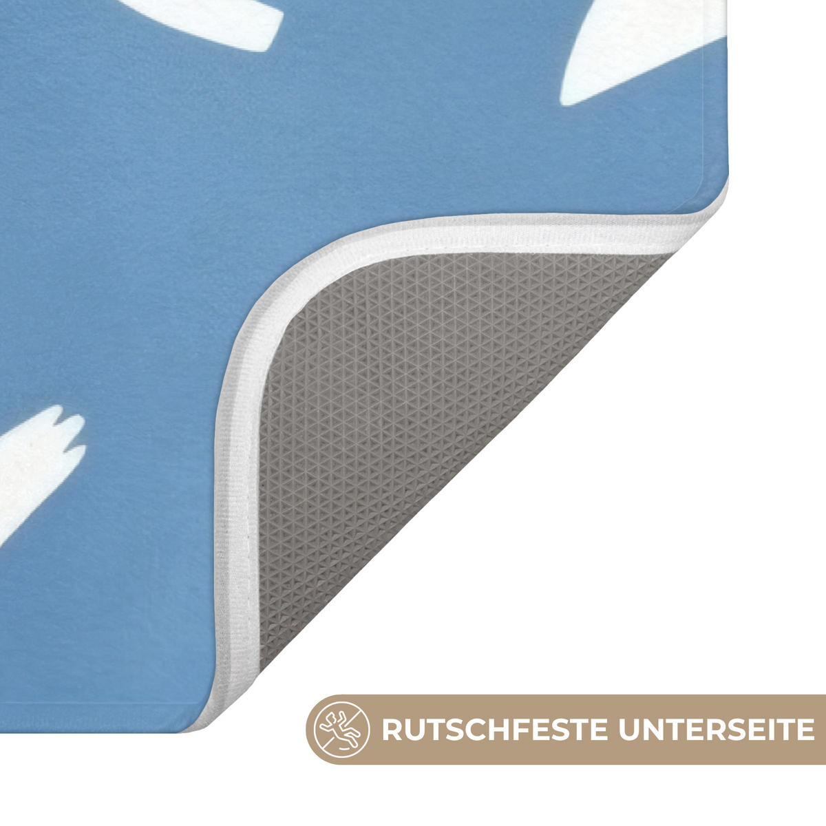 BADEMATTE Vögel - Weiß - Muster 80x50 cm - Blau, Kunststoff/Textil (80/50cm)