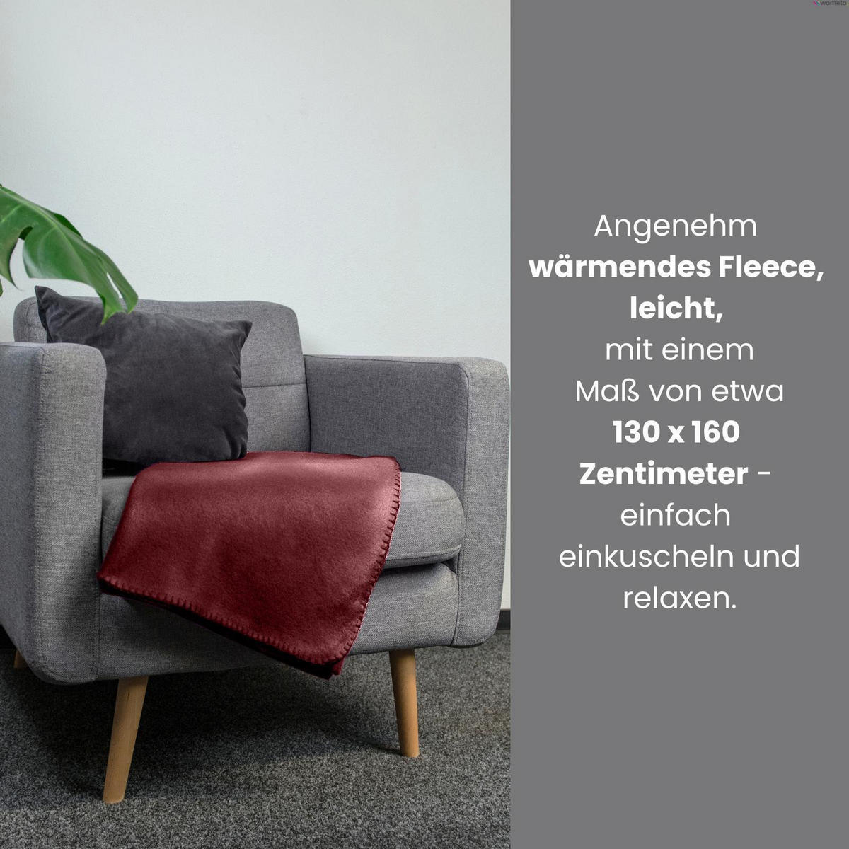 FLEECEDECKE 3er Set weinrot 130/160 cm Kettelrand Anti-Pilling - Bordeaux, Textil (130/160cm) - wometo