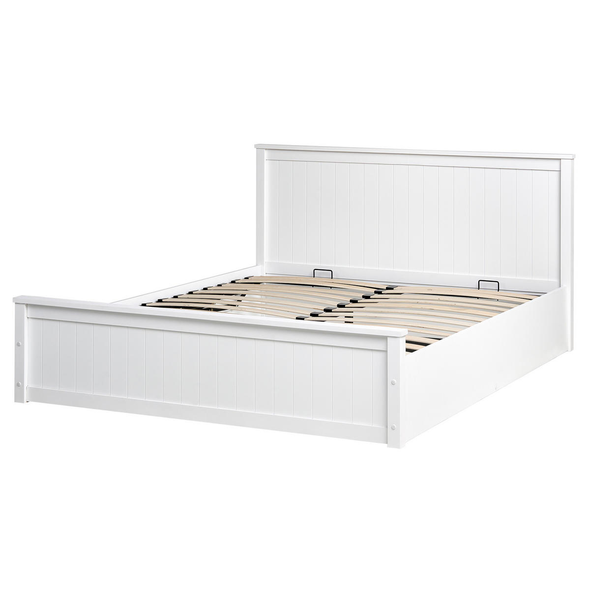 PAT cu spațiu de depozitare 160/200 lemn de pin alb Lambres - alb, lemn (160/200cm) - Beliani