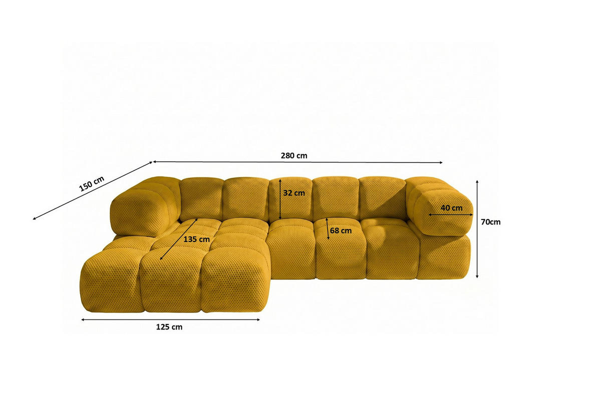 ECKSOFA L-FORM, Strukturierter Premiumstoff Sonic, Senffarbe, Links, Averro - Gelb, Holz (280/150cm) - Kaiser Möbel