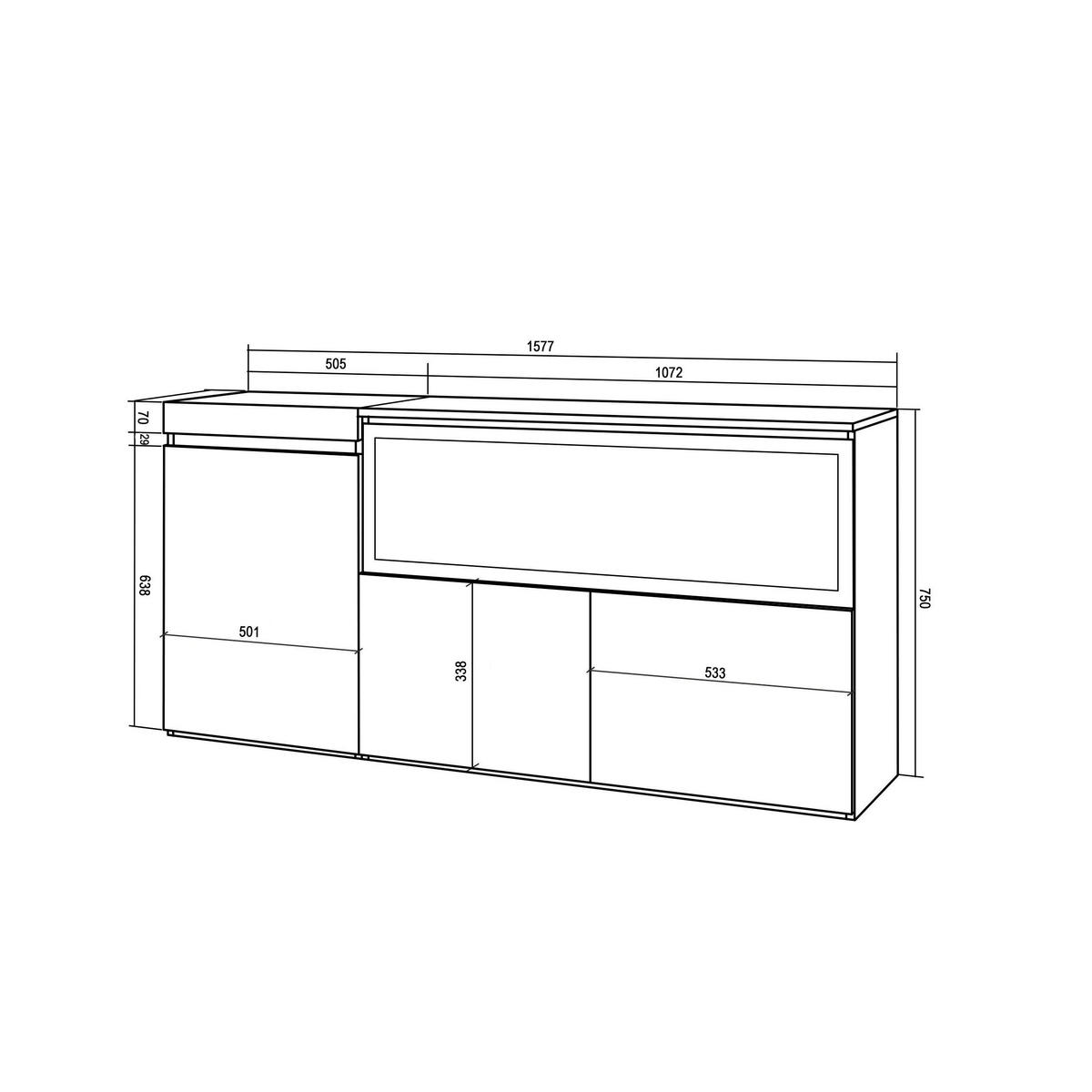SIDEBOARD Highboard, Elektrokamin XXL, schwarz, 158/35/75cm - Schwarz, Holzwerkstoff (158/75/35cm) - Skraut Home