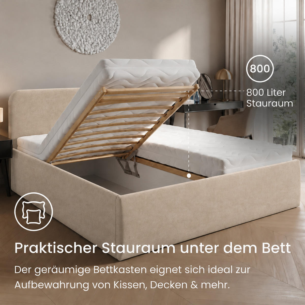 POLSTERBETT 200x200 cm Microvelours in Sand - Sandfarben, Textil (200/200cm) - Home Collective