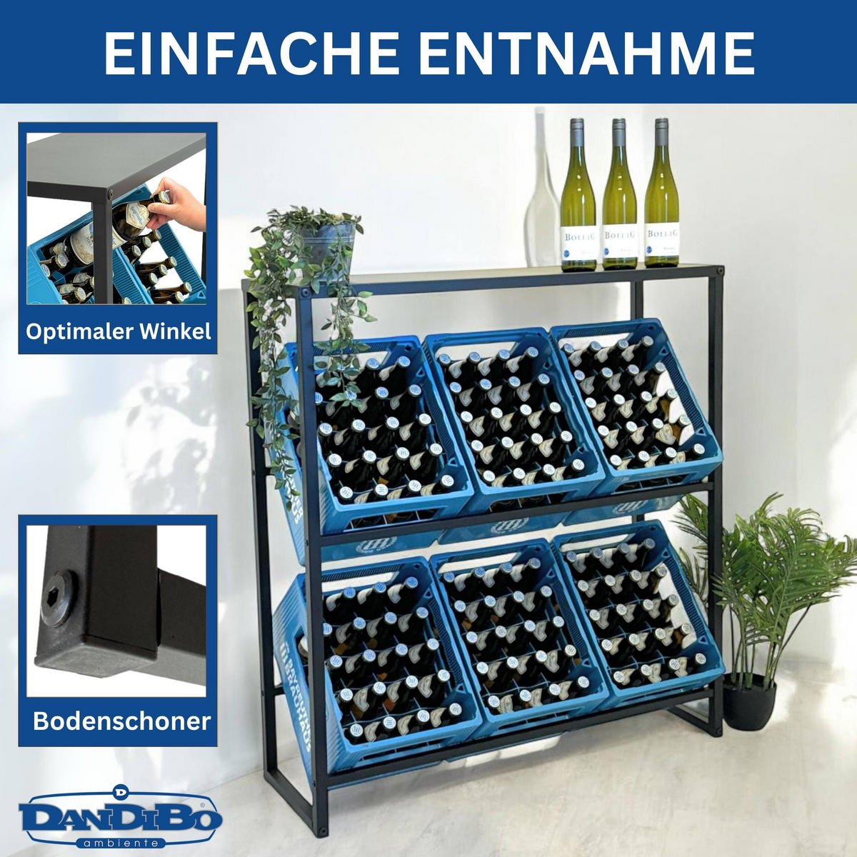 GETRÄNKEKISTENREGAL 6 Kisten mit Ablage Metall 100 cm - Schwarz, Metall (100/108/32cm) - DanDiBo