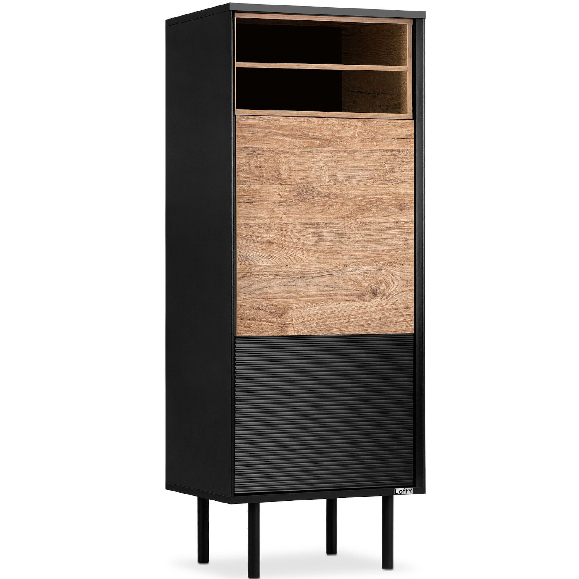 REGAL LOFTY TV/HiFi-Einlage, schwarz - Eichefarben/Multicolor, Holzwerkstoff (52/135/41cm) - KONSIMO®