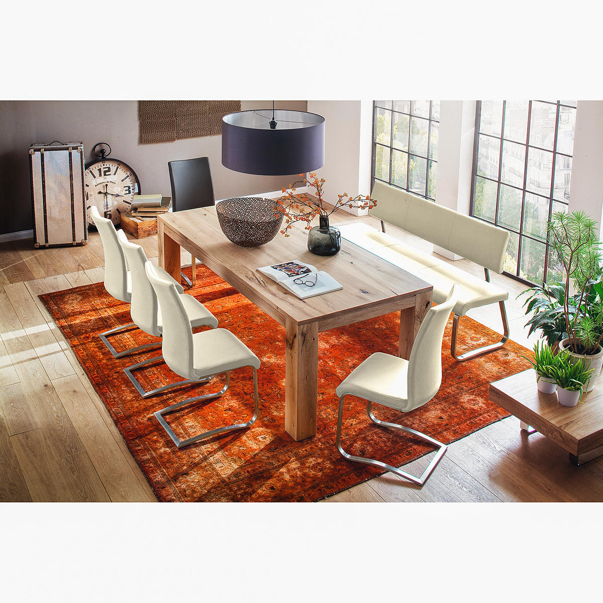 FREISCHWINGER - Edelstahlfarben/Creme, Leder/Metall (43/103/52cm) - home24