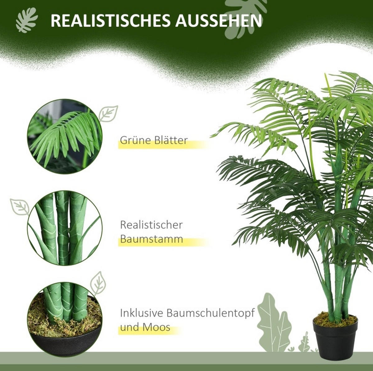KUNSTPFLANZEN 16/16/125 cm grün aus Kunststoff mit stabilem Pflanztopf - Grün, Kunststoff (125cm) - OKWISH