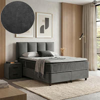 BOXSPRINGBETT MIT BETTKASTEN NAPOLI 160/200 cm, Schwarz, Bettkasten, Matratze, Topper integriert, H3 mittel - Schwarz/Braun, Holz/Kunststoff (160/200cm) - Consilio Concept