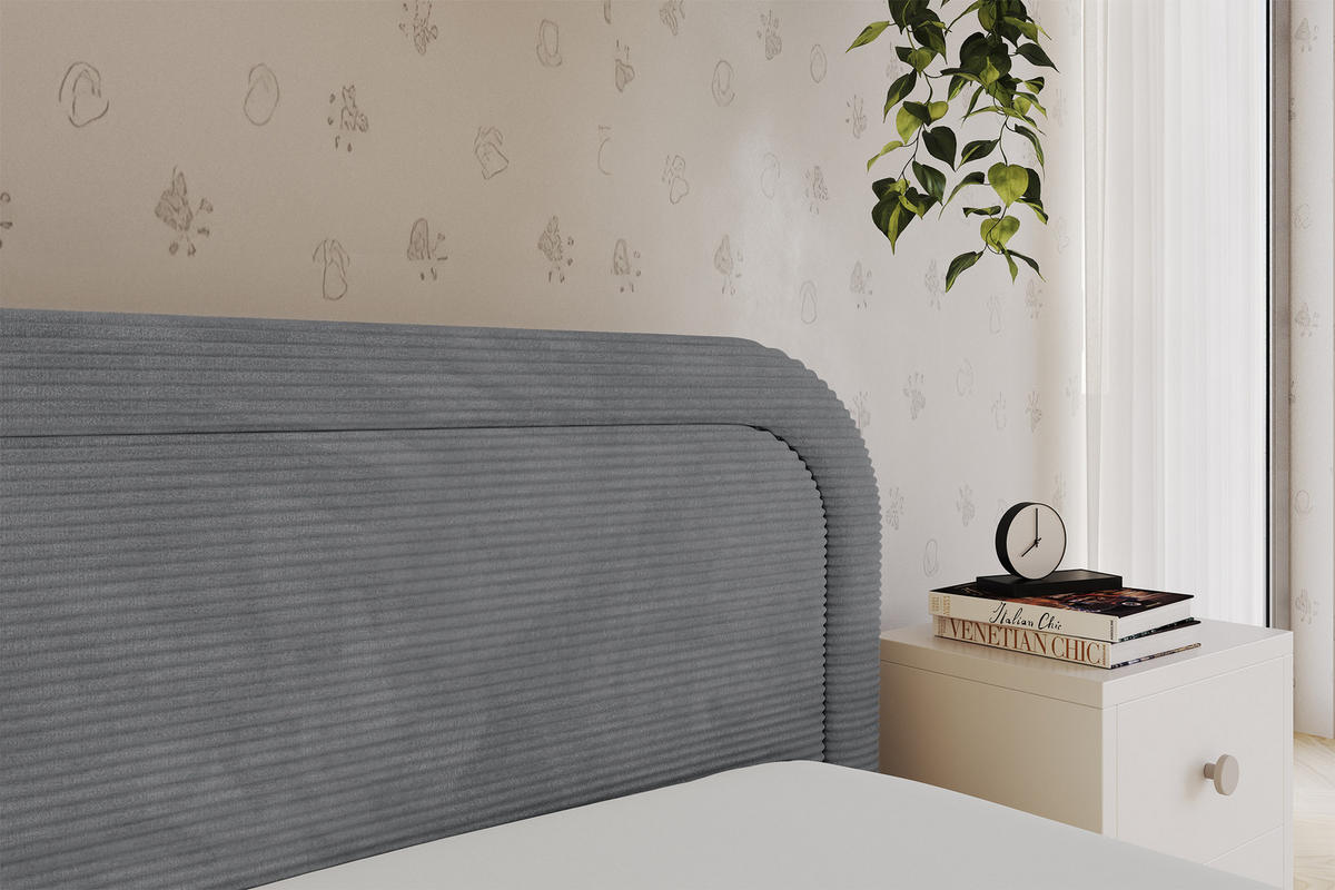 EINZELLBETT Jugendbett mit Bettkasten, Links - JOVY 80x200 Dunkelgrau - Graphitfarben, Holzwerkstoff/Textil (80/200cm) - ALTDECOR