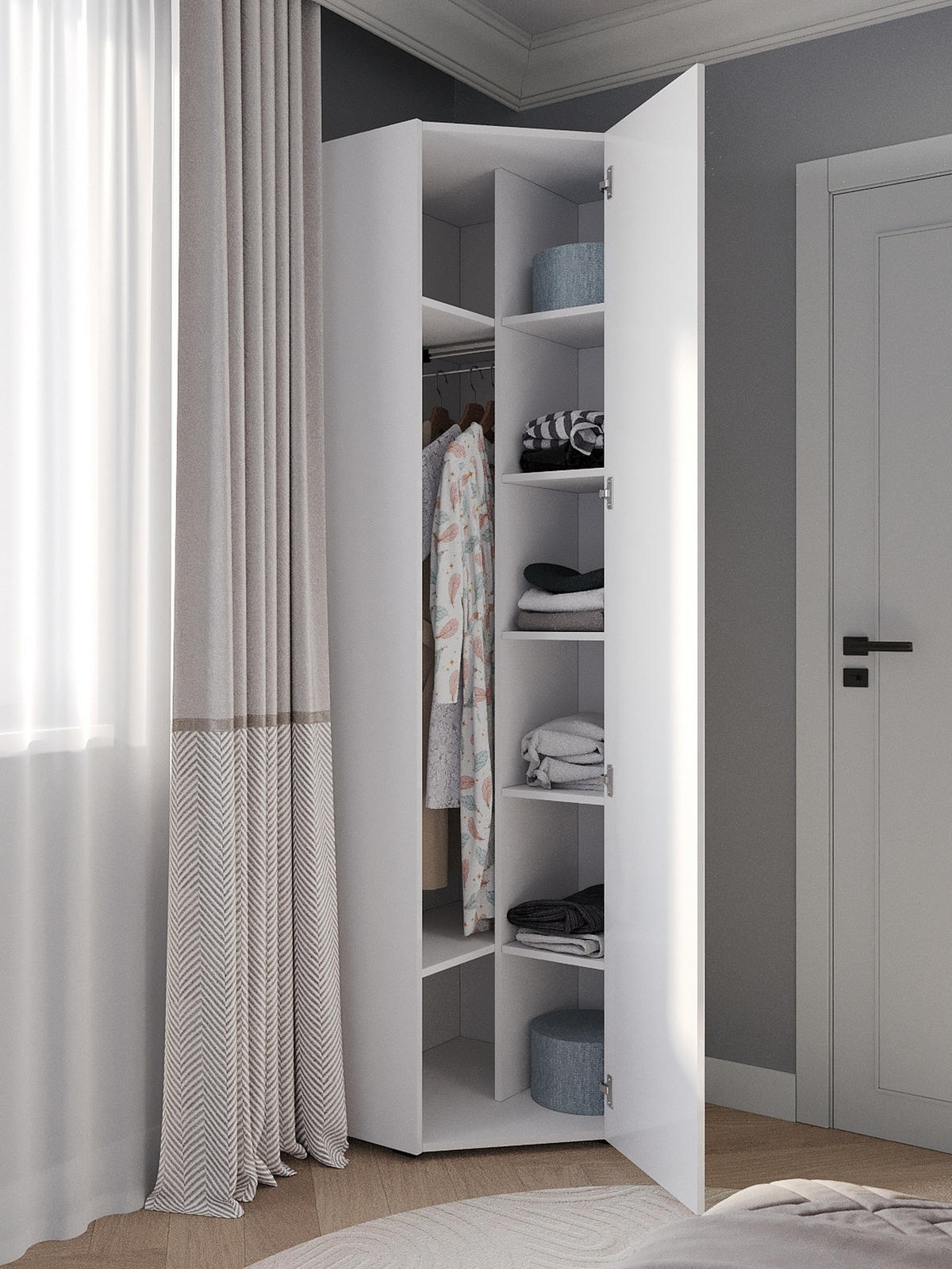 KLEIDERSCHRANK Weiß, Weiß Hochglanz 64/205/64 - Weiß Hochglanz/Weiß, Holzwerkstoff (64/205/64cm) - RAUMHIRSCH FURNITURE