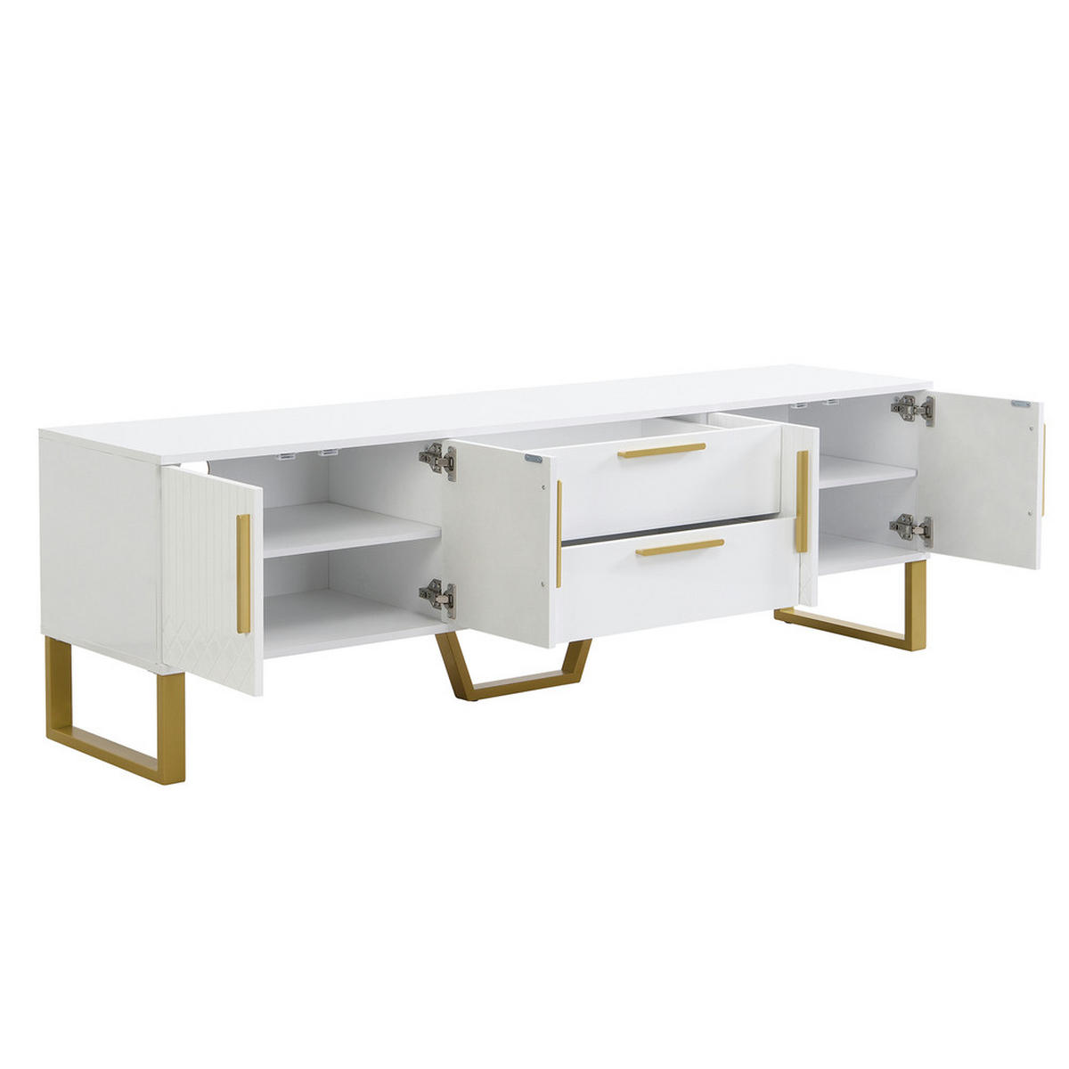 TV-SCHRANK Hochglanz Weiß goldene Griffe & Füße gravierte Textur - Weiß, Holz (45/22/71cm) - FLIEKS