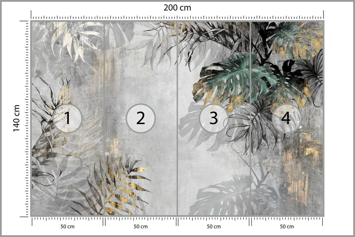 FOTOTAPETE Tropische Blätter auf Beton Vintage 200x140 - Gelb/Beige, Papier (200/140cm) - Muralo