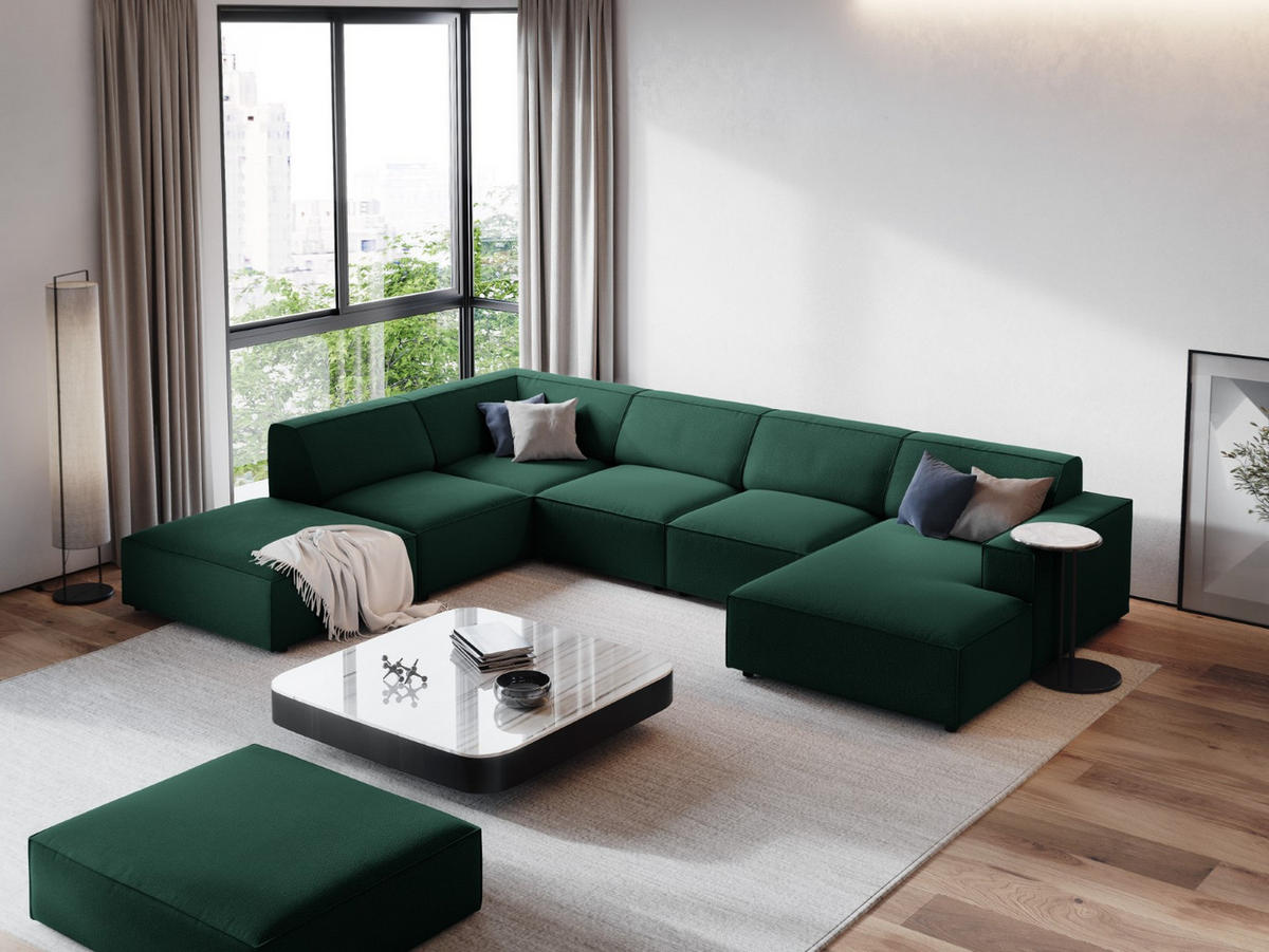 PANORAMASOFA links Jodie aus strukturiertem Stoff grün 7 Sitzplätze - Grün, Textil (262/70/364cm) - Micadoni