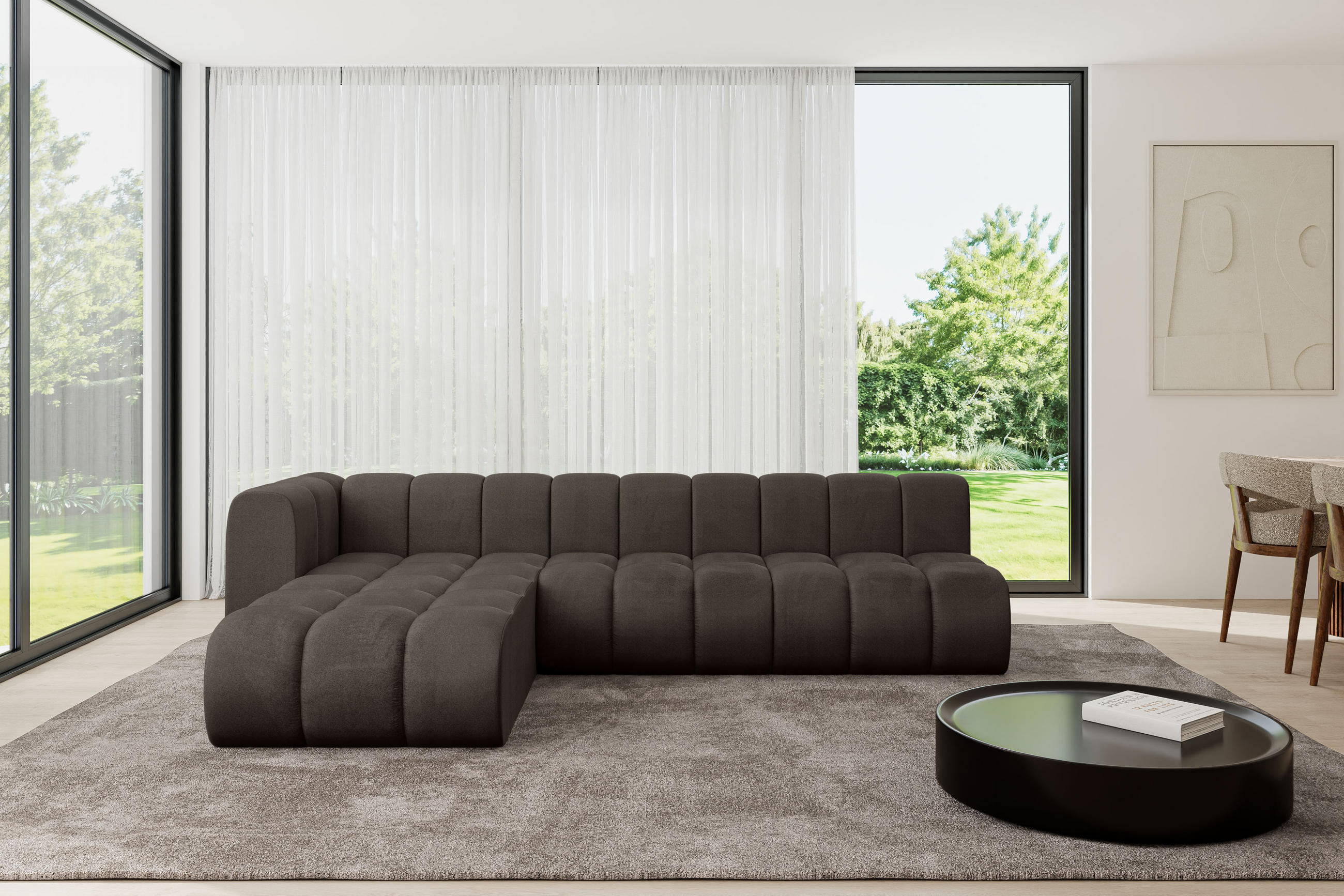 ECKSOFA modulares Sofa Darnel-L2 - 296x177x70 cm Braun - Braun, Holzwerkstoff/Textil (296/177cm) - ALTDECOR
