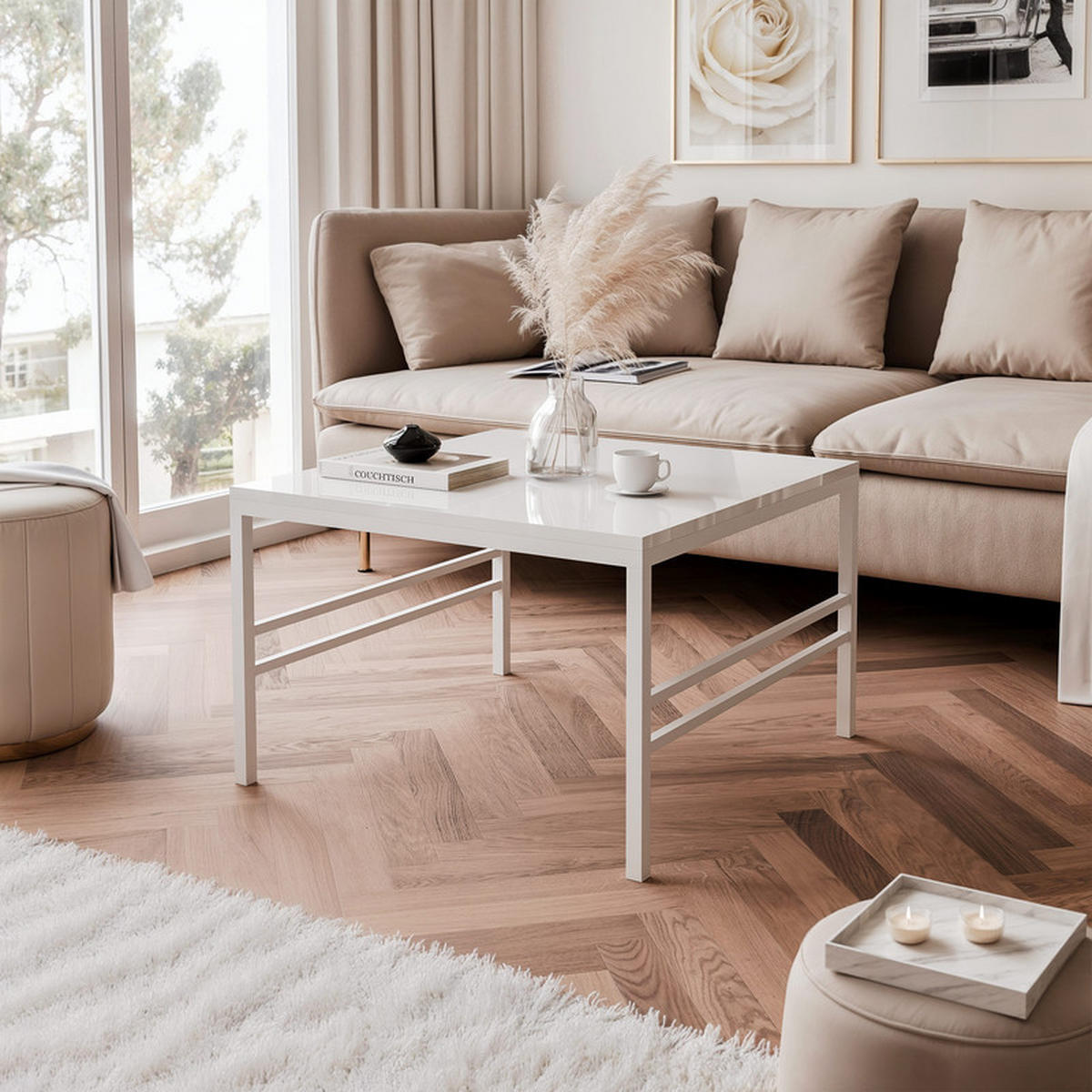 COUCHTISCH FORMA 60/60 cm Quadrat, Weiß Hochglanz - Weiß Hochglanz, Metall (60/60/46cm) - Idohome