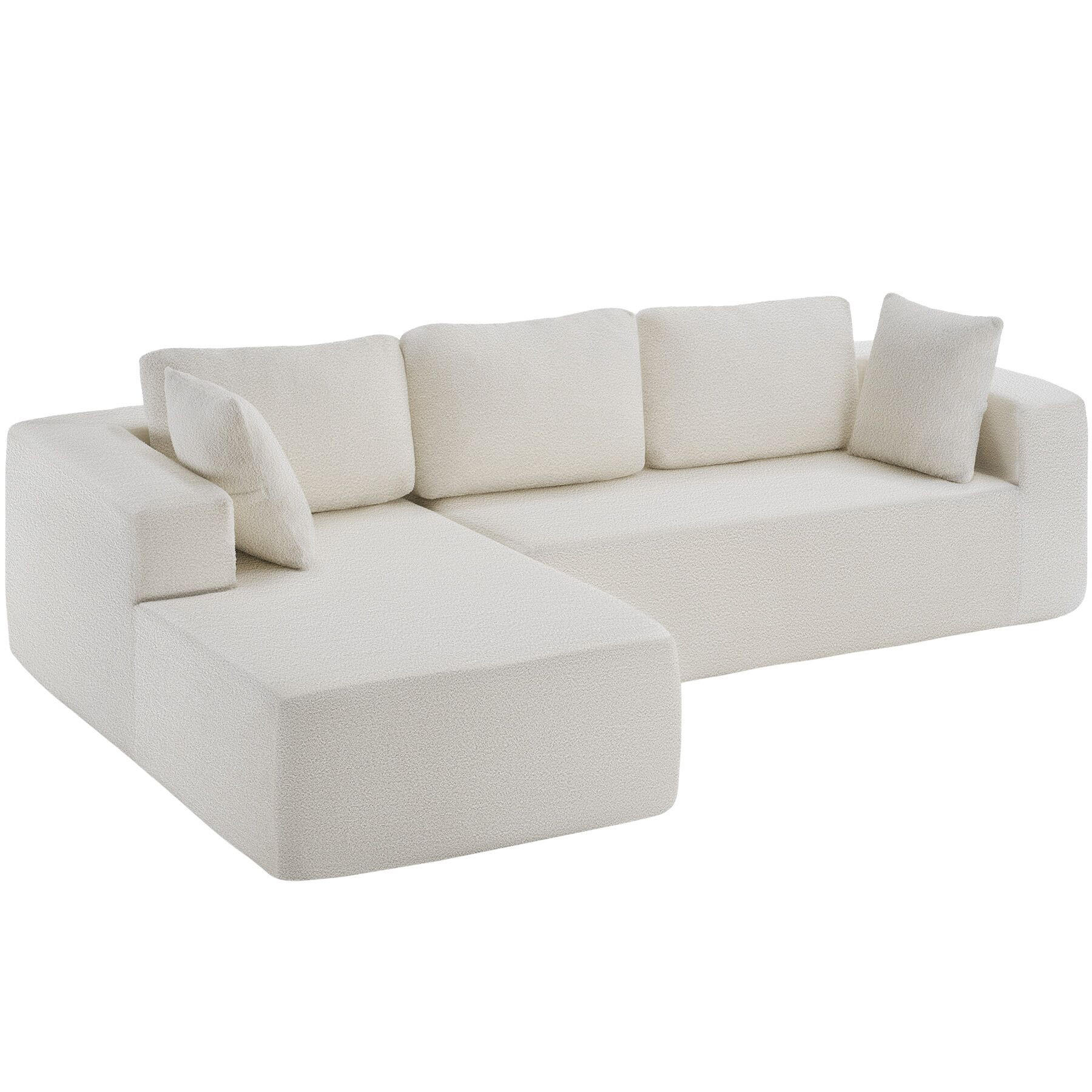 SOFA Relax, keine Montage, 250 cm Breite, Bouclé creme - Creme, Kunststoff/Textil (250/162cm) - tectake