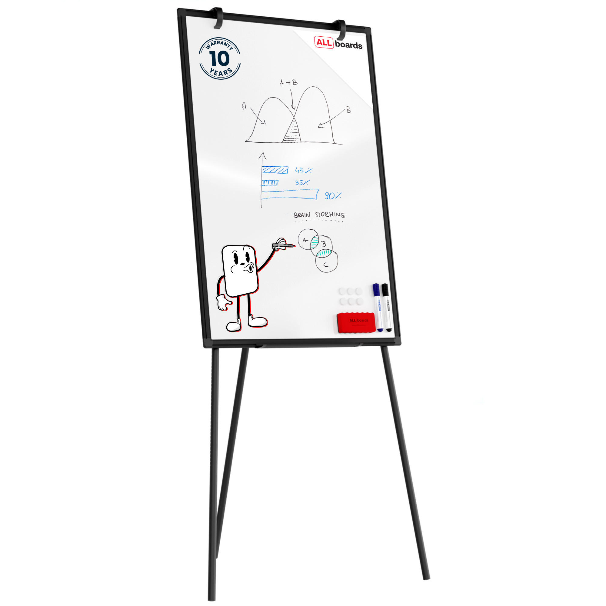 MAGNETISCHES Whiteboard-Flipchart 90x60 cm, Schwarz - Schwarz, Metall (100/70/1.2cm) - ALLboards